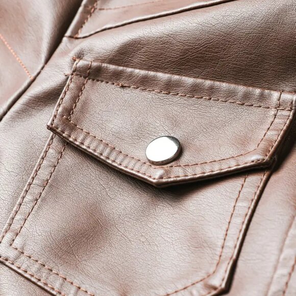 Hooded Coffee Motorcycle Biker Style Jacket - Picture 5 of 5